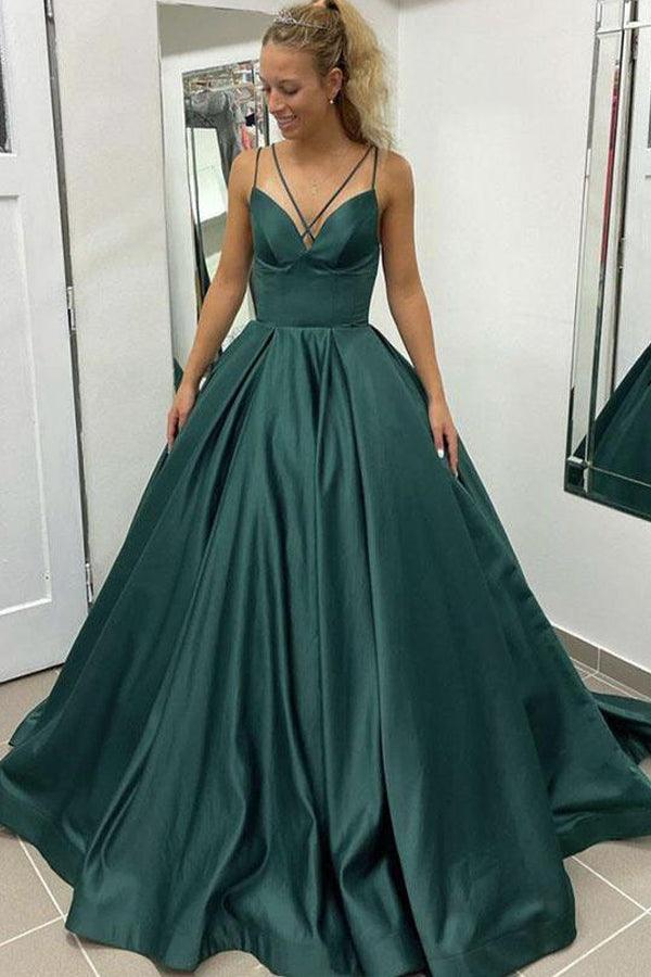 Chic A-line Spaghetti Straps Simple Prom Dress Satin Formal Dress US14 / Custom Color Chic A-line Spaghetti Straps Simple Prom Dress Satin Formal Dress US14 / Custom Color