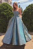 Chic A-line Strapless Sweetheart Prom Dress Sparkly Long Evening Dresses  TP1030