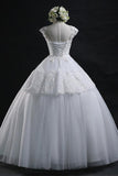 Chic Ball Gown Scoop Long Lace-up Tulle Wedding Dress With Appliques TN0008 - Tirdress