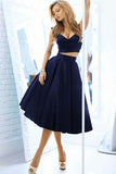 Chic Off The Shoulder Navy Blue Homecoming Dresses Short Prom Dresses PG165 - Tirdress