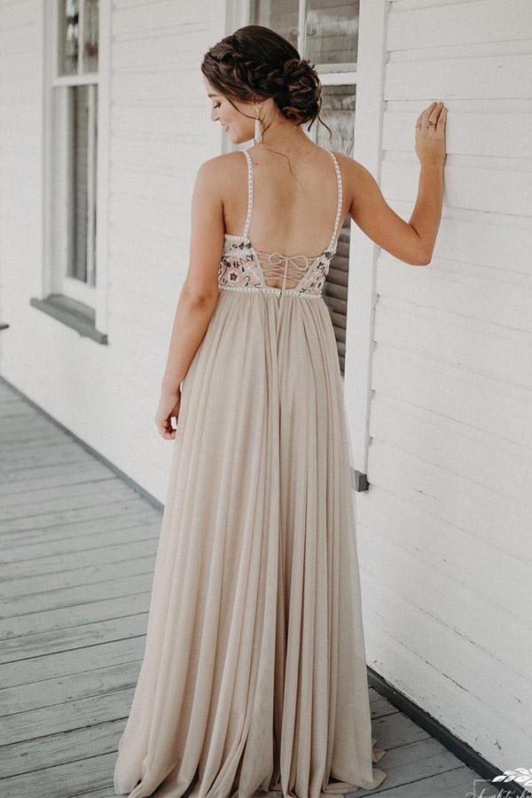 Chic Spaghetti Straps Low Back A Line Long Prom/Evening Dress TP0927 US18 / As Picture Chic Spaghetti Straps Low Back A Line Long Prom/Evening Dress TP0927 US18 / As Picture