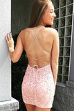 Chic Tight Short Lace Criss-Cross Back Prom Homecoming Dress HD0083 - Tirdress