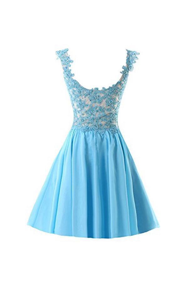 Chiffon Applique Homecoming Dresses Short Prom Dresses With Straps PG091 - Tirdress