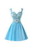 Chiffon Applique Homecoming Dresses Short Prom Dresses With Straps PG091 - Tirdress