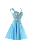 Chiffon Applique Homecoming Dresses Short Prom Dresses With Straps TR006 - Tirdress