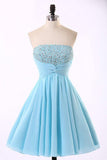 Mousseline de soie bleu clair mignon robe de retour courte robe de bal avec perles TR0212