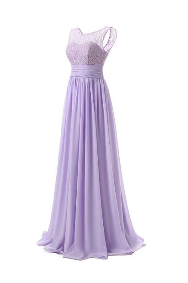 Chiffon Long Prom Dress Scoop Bridesmaid Dress Lace PG 204 - Tirdress