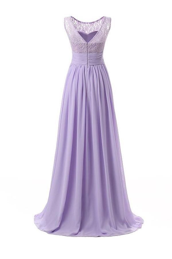 Chiffon Long Prom Dress Scoop Bridesmaid Dress Lace PG 204 - Tirdress