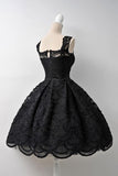 Classic Square Knee-Length Sleeveless Black Lace Homecoming Dress TR0113 - Tirdress