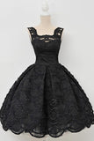 Classic Square Knee-Length Sleeveless Black Lace Homecoming Dress TR0113
