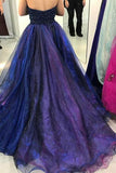 Court Train High Low Royal Blue Tulle Beaded Ruffles Prom Dress PG475 - Tirdress