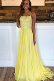 Criss Cross Back Beaded Yellow Long A Line Prom Dress TP0870 - Tirdress
