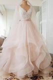 Cute Ball Gown V Neck Pink Tulle Lace Wedding Dresses TN246 - Tirdress