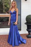 Süßes, schlichtes Abendkleid aus blauem Satin im Meerjungfrau-Stil, formelles Kleid TP0988