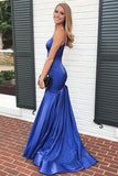 Cute Mermaid Blue Satin Simple Prom Dress Formal Dress TP0988 - Tirdress