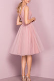 Cute V Neck Knee Length Pink Homecoming Dress Short Prom Dresses PG151 - Tirdress