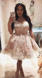 Cute Off The Shoulder A-line Short Pink Lace Homecoming Dress PG143 - Tirdress
