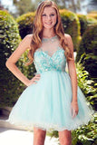 Cute Round neck Tulle Beads Sequin Short Prom Dress Homecoming Dress PG170