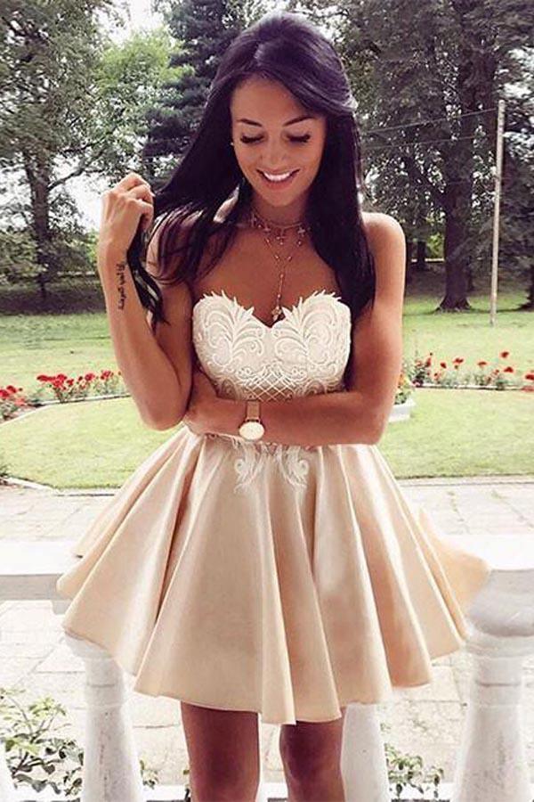 Cute Sweetheart Lace Applique Short Prom Dress Homecoming Dress PG171 - Tirdress