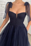 Dark Blue Tulle Short Prom Dress Blue Tulle Homecoming Dresses HD0131 - Tirdress