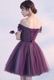 Dark Purple Off-shoulder Tulle Short Prom Dresses Homecoming Dresses HD0152 - Tirdress