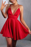 Deep V Backless Slip Party Dress A Line  Appliqued V-neck Short Homecoming Dress HD0104