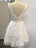 Deep Neck Short Prom Dress White Lace Homecoming Dress PG176 - Tirdress