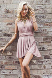 Deep V-Neck Criss-Cross Straps Short Blush Satin Homecoming Dress PG198 - Tirdress