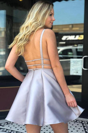 Deep-V Neck Short Homecoming Dresses A-line Satin Party Gowns HD0127 - Tirdress