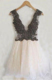 Deep V-neck Short Homecoming Dress Prom Dresses With Beads TR0121 - Tirdress