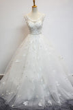 Delicate Scoop Cap Sleeves Floor-Lenth Wedding Dress With Beading TN0081 - Tirdress