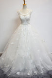 Delicate Scoop Cap Sleeves Floor-Lenth Wedding Dress With Beading  TN0081
