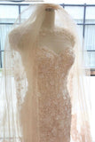 Designer Open Back Sheer Flowers Long Sleeve Mermaid Wedding Dress WD101 - Tirdress