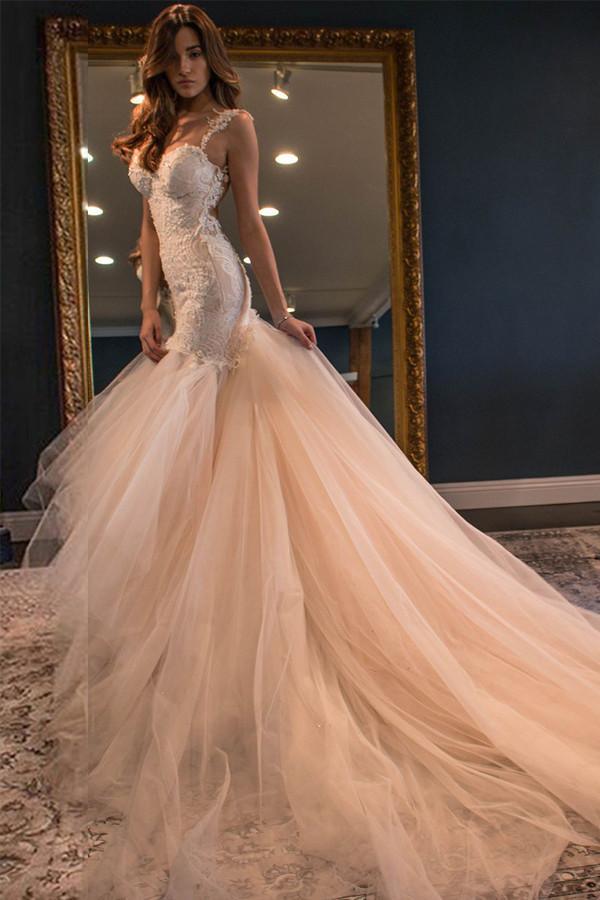 Elegant Mermaid Sweetheart Watteau Train Wedding Dresses TN0046 - Tirdress