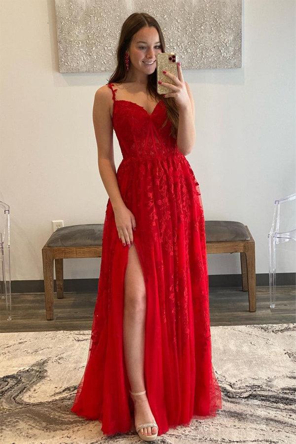 Elegant A Line Sweetheart Neck Tulle Lace Off Shoulder Long Prom Dress US2 / Red Elegant A Line Sweetheart Neck Tulle Lace Off Shoulder Long Prom Dress US2 / Red