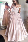Elegant Satin Off-the-shoulder Neckline A-Line Prom Dresses With Beading PG503