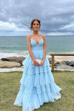 Elegant Tulle Ball Gown V Neck Side Split Layered Long Prom Dress TP1190 - Tirdress