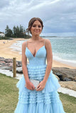 Elegant Tulle Ball Gown V Neck Side Split Layered Long Prom Dress TP1190 - Tirdress