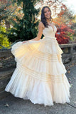 Elegant Tulle Ball Gown V Neck Side Split Layered Long Prom Dress TP1190 - Tirdress