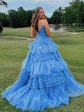 Elegant Tulle Ball Gown V Neck Side Split Layered Long Prom Dress TP1190 - Tirdress