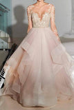 Elegant A-Line Long Sleeves Tulle Wedding Dresses With Appliques WD036 - Tirdress