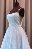 Elegant A-Line Straps Light Blue Long Prom Dress With Stars TP1126 - Tirdress