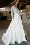 Elegant A-Line V-Neck Long Sleeves Ivory Floor Length Wedding Dress TN165 - Tirdress