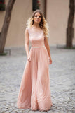 Elegantes A-Linien-Abendkleid in Blush Pink mit Spitze, ärmellos, PG492