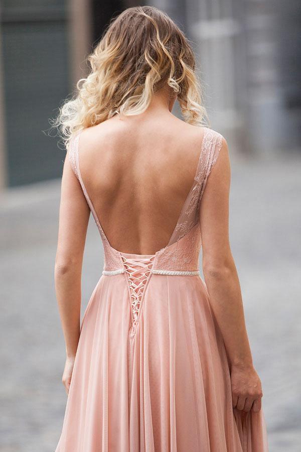 Elegant A-line Blush Pink Sleeveless Lace Prom/Evening Dresses PG492 - Tirdress