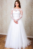 Elegant A-line Long Sleeves White Lace Wedding Dress Bridal Gowns WD112 - Tirdress