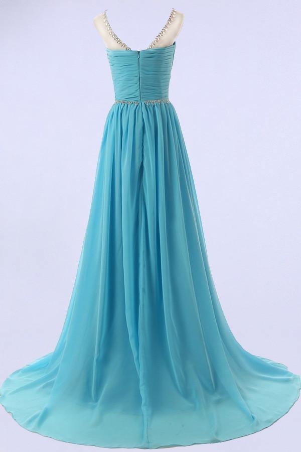 pgmdress Elegant Blue Tulle A Line V Neck Lace Long Prom Dresses Formal Dresses US0 / Custom Color