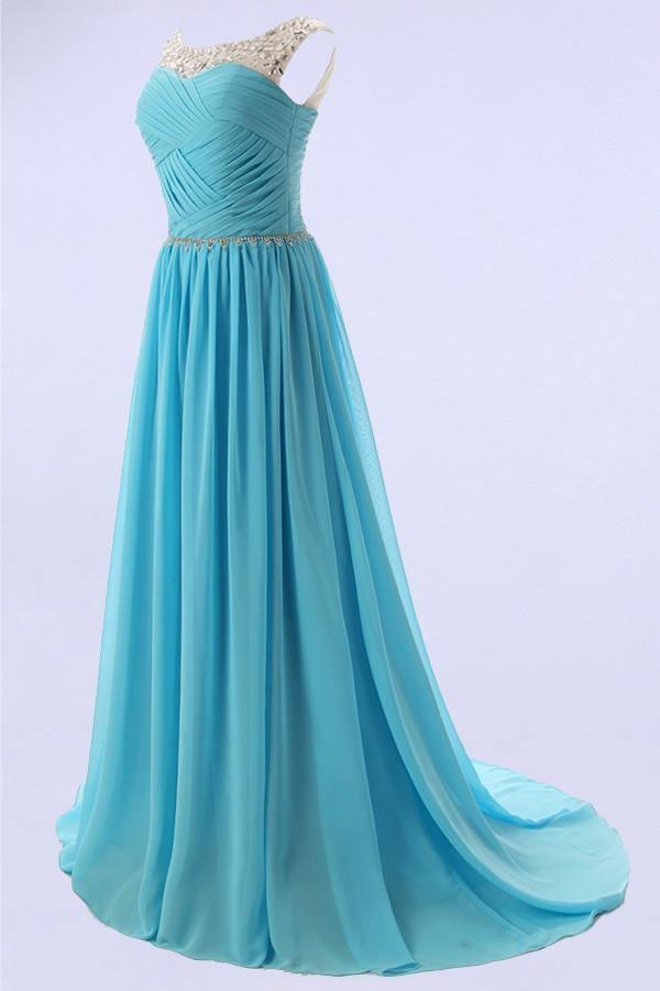 Elegant A-line Scoop Sweep-train Bridesmaid Dress With Beading TY0005 - Tirdress