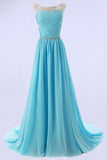Elegant A-line Scoop Sweep-train Bridesmaid Dress With Beading TY0005