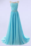 Elegant A-line Scoop Sweep-train Bridesmaid Dress With Beading TY0005 - Tirdress